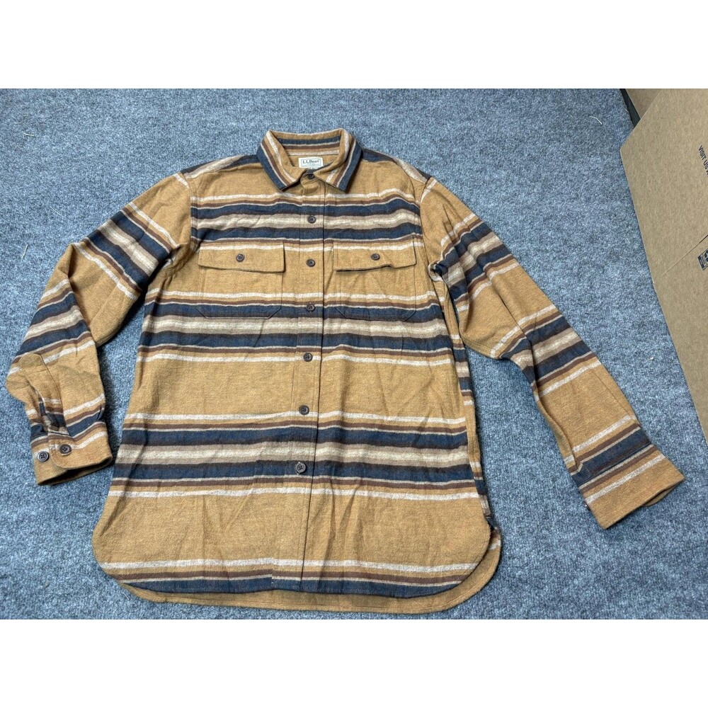 L.L. Bean Shirt Mens S Brown Stripe Long Sleeve Button-Up Pockets